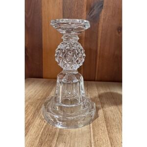 Clear Crystal Glass Candlestick Holder Cut Glass Diamond Pattern Base N2.2